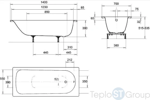 Стальная ванна Kaldewei Eurowa 140x70 mod. 309-1 119512030001 - купить оптом у дилера TeploSTGroup по всей России ✅ ☎ 8 (800) 600-96-13 фото 3