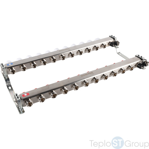 Rommer RMS-3201-000011 Rommer Коллектор из нержавеющей стали без расходомеров, с клапаном вып. воздуха и сливом 11 вых. - купить оптом с доставкой по России фото 6