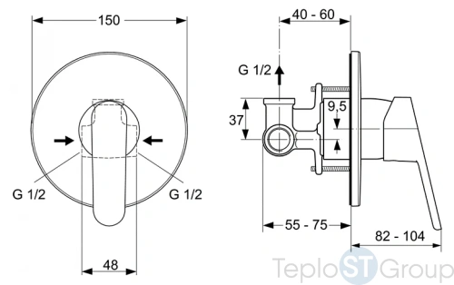 Смеситель для душа Ideal Standard Ceraplan 2 (внешняя и скрытая часть) A5960AA - купить с доставкой по России фото 2