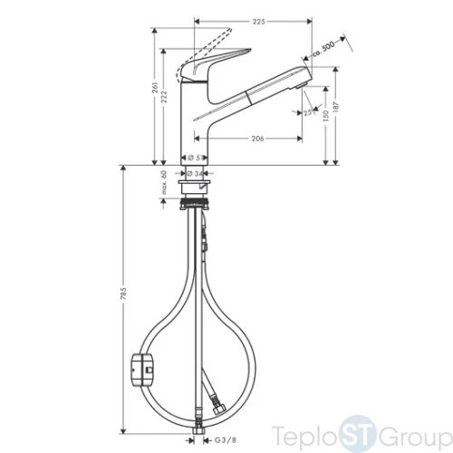 Смеситель для кухни Hansgrohe Focus M427-H150 71814000 с вытяжным изливом - купить с доставкой по России фото 3