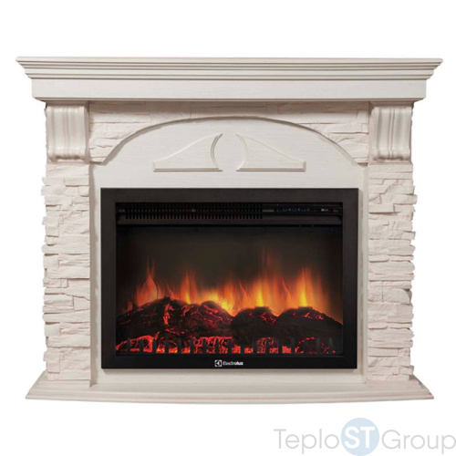 Портал Firelight Torre 25U (угловой) камень белый, шпон белёный дуб - купить оптом с доставкой по России
