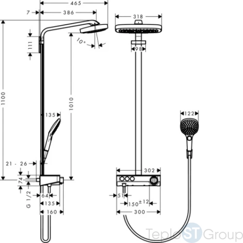 Душевая стойка Hansgrohe Raindance Select E 300 3jet 27127400 Showerpipe белый/хром - купить с доставкой по России фото 5