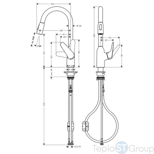 Смеситель для кухни Hansgrohe Focus M42 71800000 с вытяжным душем хром - купить оптом у дилера TeploSTGroup по всей России ✅ ☎ 8 (800) 600-96-13 фото 3