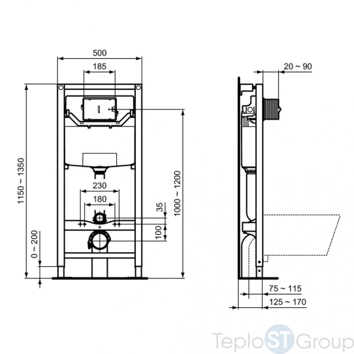 Комплект унитаза с инсталляцией Ideal Standard Connect PR211601 с сиденьем Микролифт и клавишей смыва Хром - купить с доставкой по России фото 4