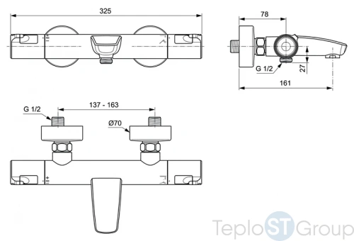 Настенный термостатический смеситель для ванны/душа Ideal Standard Ceratherm T50 A7223AA - купить с доставкой по России фото 3