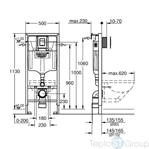 Инсталляция для подвесного унитаза Grohe Rapid SL 39501000, 3 в 1 комплект с клавишей - купить с доставкой по России фото 3