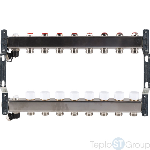 Rommer RMS-3201-000008 Rommer Коллектор из нержавеющей стали без расходомеров, с клапаном вып. воздуха и сливом 8 вых. - купить оптом с доставкой по России фото 4