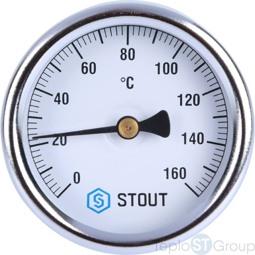 Stout SIM-002 Термометр биметаллический с погружной гильзой. Корпус Dn 63 мм, гильза 75 мм 1/ 2", 0...160°С - купить с доставкой по России фото 2