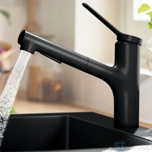 Смеситель для кухни Hansgrohe Zesis M33 74800670 с вытяжным душем, матовый черный - купить оптом у дилера TeploSTGroup по всей России ✅ ☎ 8 (800) 600-96-13 фото 2