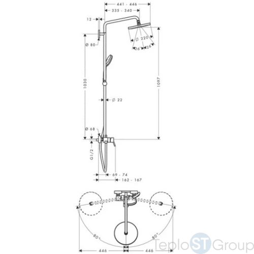 Душевая стойка Hansgrohe Croma 27222000 хром - купить с доставкой по России фото 2