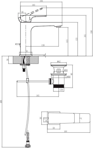 Смеситель для раковины Villeroy&Boch Architectura Square TVW12500100061 с донным клапаном фото 2
