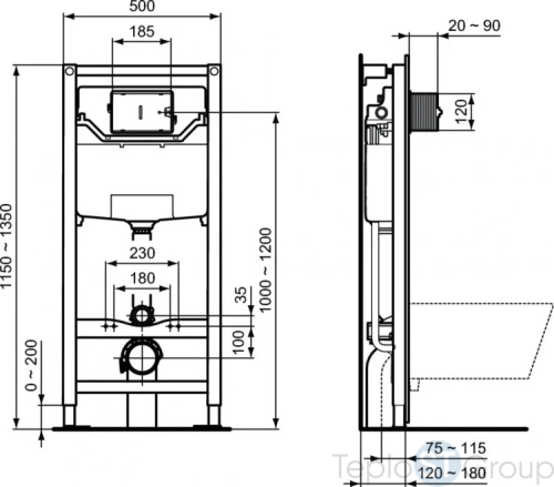 Комплект унитаз с инсталляцией Ideal Standard Tesi AquaBlade R029901 с кнопкой смыва, с крышкой-сиденьем - купить с доставкой по России фото 6