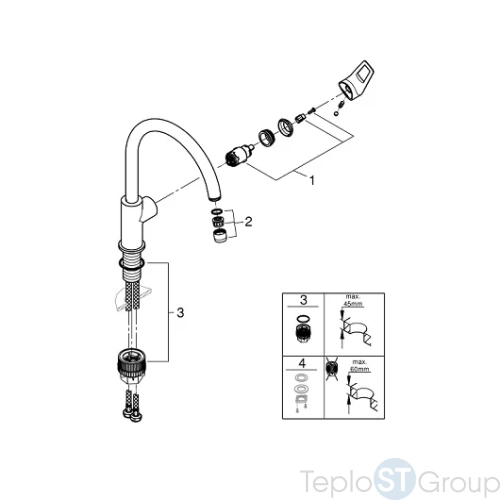 Смеситель для кухни GROHE BauLoop с высоким C-образным изливом 31232001 хром - купить оптом у дилера TeploSTGroup по всей России ✅ ☎ 8 (800) 600-96-13 фото 4