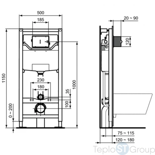 Комплект унитаза с инсталляцией Ideal Standard Tesi AquaBlade T386801 - купить с доставкой по России фото 5