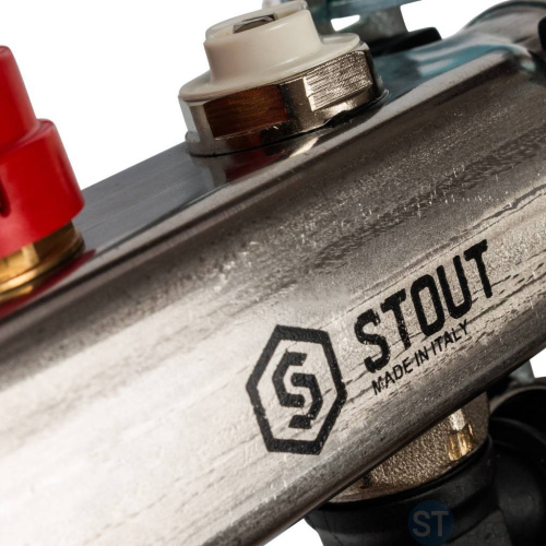 Stout Коллектор из нержавеющей стали с расходомерами, с клапаном вып. воздуха и сливом 2 вых. - купить оптом с доставкой по России фото 2