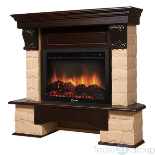 Портал Firelight Forte 25U (угловой) камень бежевый, шпон темный дуб - купить оптом с доставкой по России фото 2
