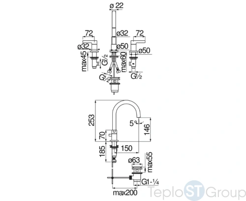 Смеситель для раковины Nobili Lira LR116211/1T1CR хром, 3 отверстия - купить с доставкой по России фото 2