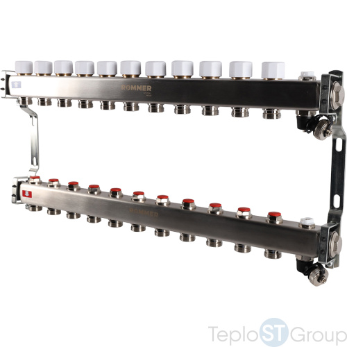 Rommer RMS-3201-000011 Rommer Коллектор из нержавеющей стали без расходомеров, с клапаном вып. воздуха и сливом 11 вых. - купить оптом с доставкой по России фото 2
