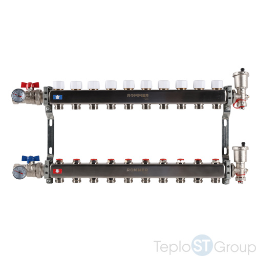 Rommer RMS-3210-000010 Rommer Коллектор из нержавеющей стали в сборе без расходомеров 10 вых. - купить оптом с доставкой по России